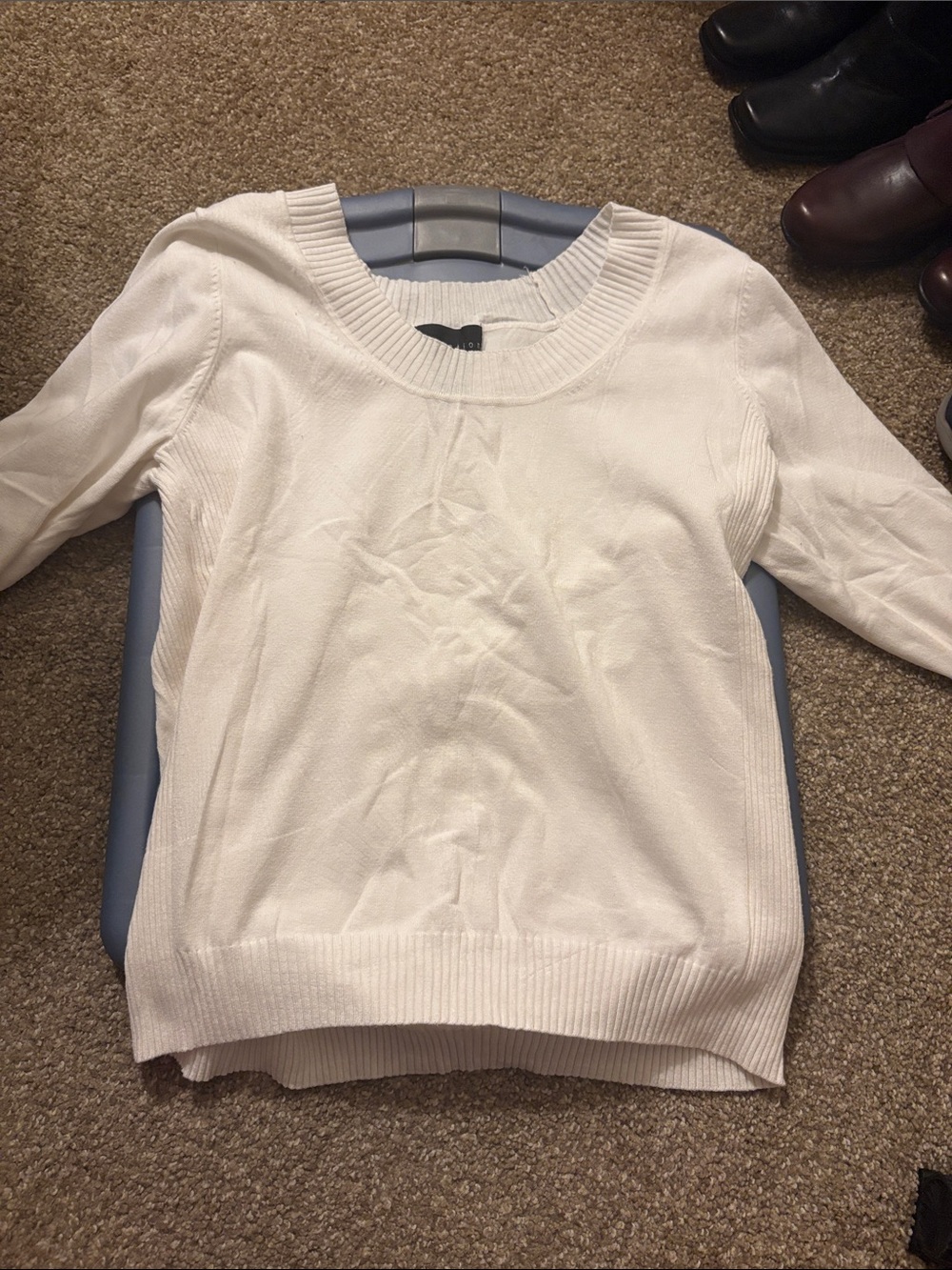 attention White Scoop-Neck Knit Sweater